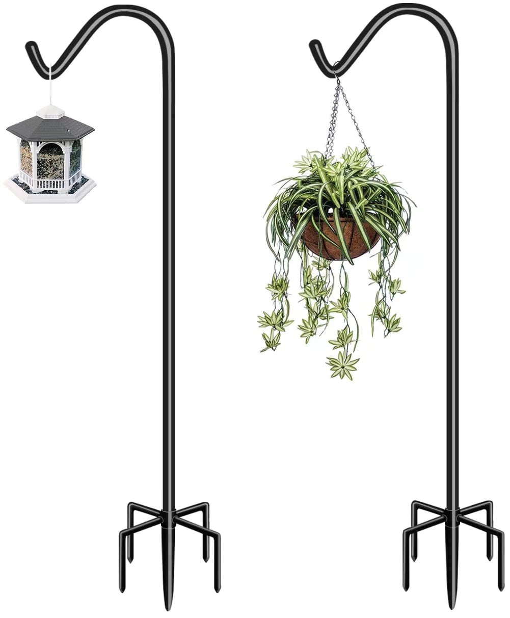 Adjustable Heavy Duty Bird Feeder Pole with 5 Prong Base for Solar Lanterns Planter Black & 2 Packs Koutemie 60 Inch Outdoor Shepherd Hook for Hanging 