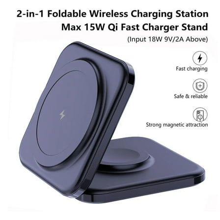 3 in 1 Wireless Charger Stand, 15W Magnetic Charging Station Compatible with iPhone 17 16 15 14 13 12, Charger for Apple Watch 9 8 7 6 5 4 3 2 SE, for AirPods 3 2 Pro, Black