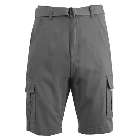 Mens Flat Front Belted Cotton Cargo Shorts