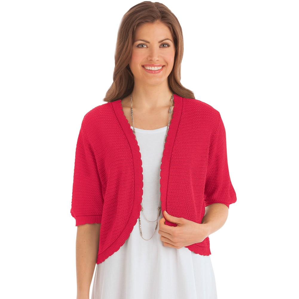 Zeagoo Womens 3/4 Sleeve Cropped Cardigans Sweaters Jackets Open Front Short Shrugs for Dresses Red S 