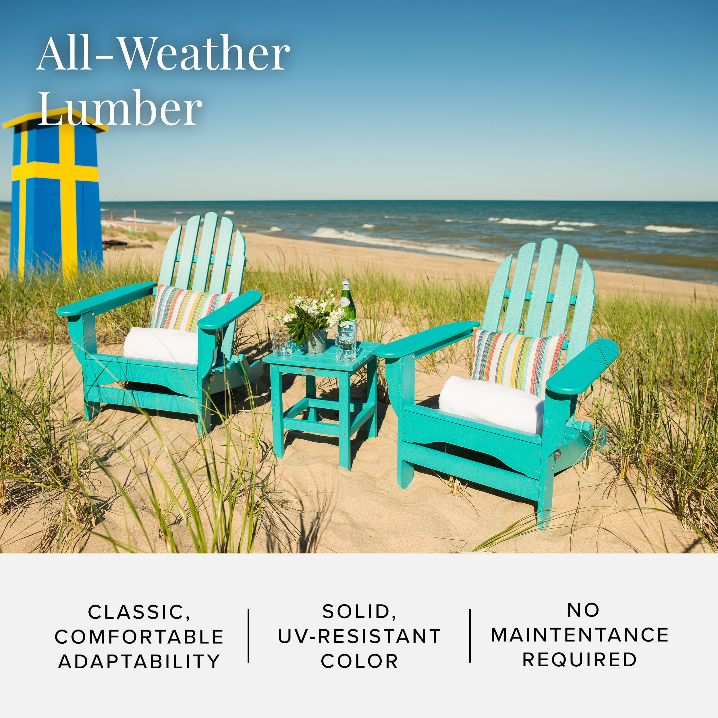 DuroGreen Folding Adirondack Chairs Made With All-Weather Tangent Lumber, Set of 4, Oversized, High End Patio Furniture for Porch, Lawn, Deck, or Fire Pit, No Maintenance, Made, Aruba