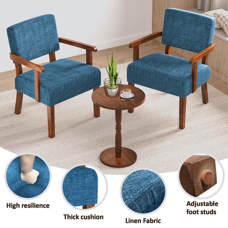 FAGAGA Set Of 2 Accent Chairs With Small Table – Soft Seat Armchairs For Living Room, Bedroom, Grey