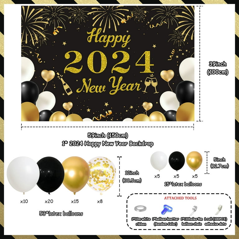  New Years Decorations Gold Black White Party Decor Kit