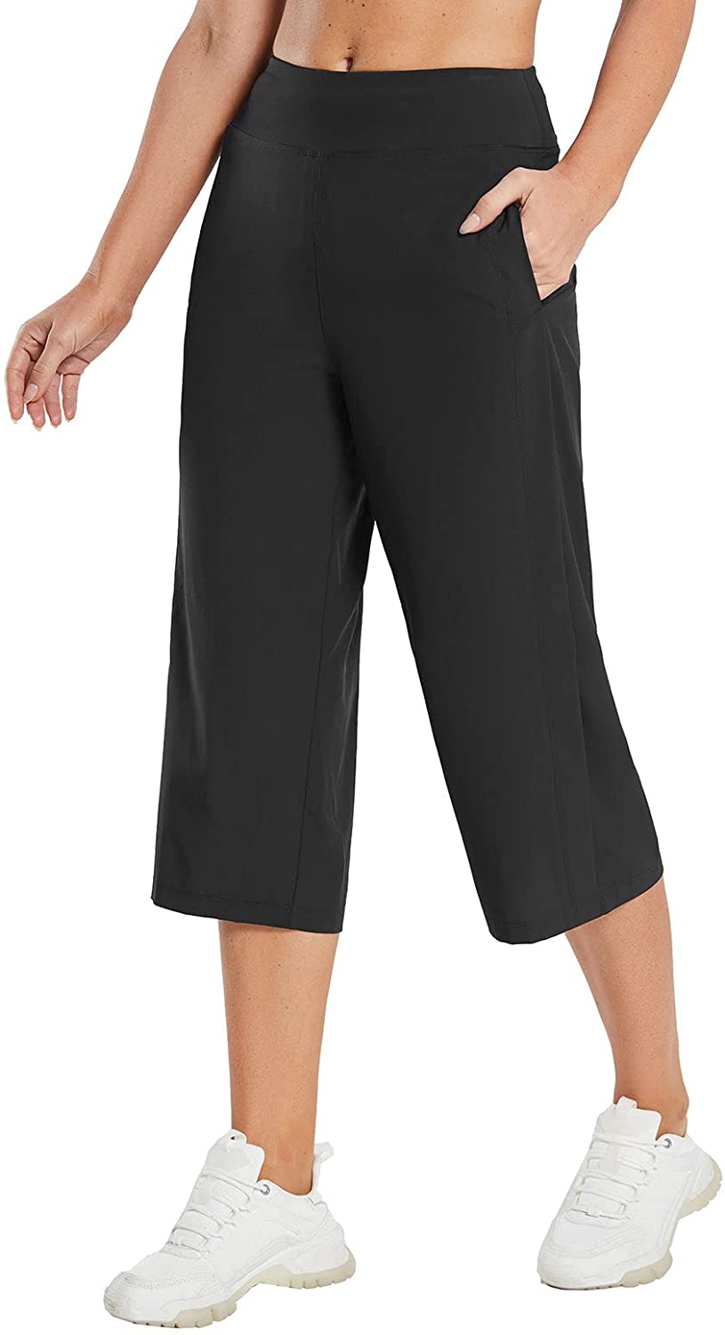 Pantalon De Yoga Large Pour Femme Avec Poches - Taille Haute - Coupe Droite - En Polyester/élasthanne - Pour Sport, Travail Décontracté