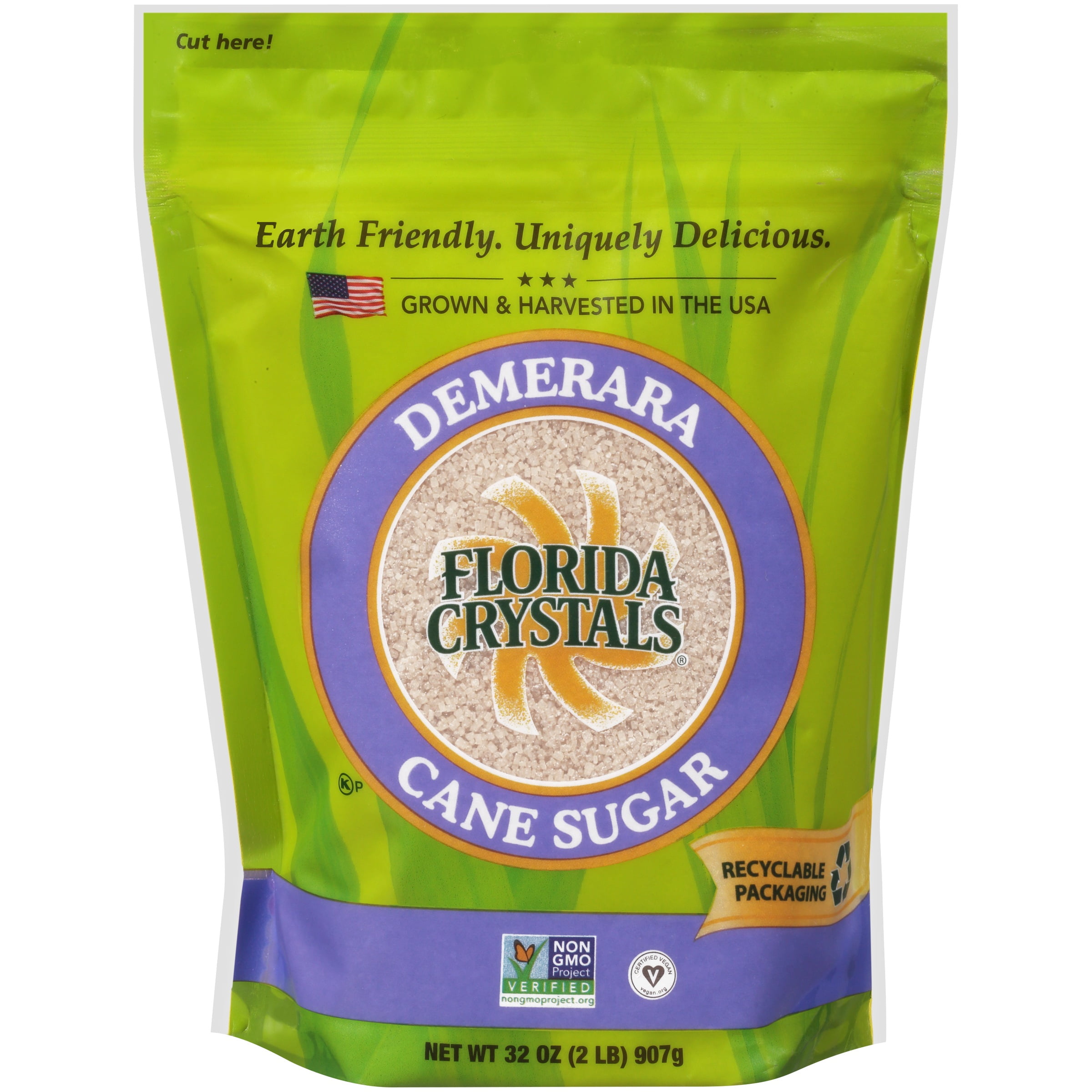 Florida Crystals® Pure Florida Cane Demerara Sugar 2 lb Stand Up Bag