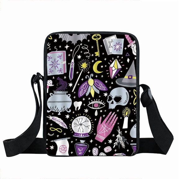 Nylon Crossbody Bags Gothic style Messenger bag for Wiccan Lovers Skull 33x22x10cm