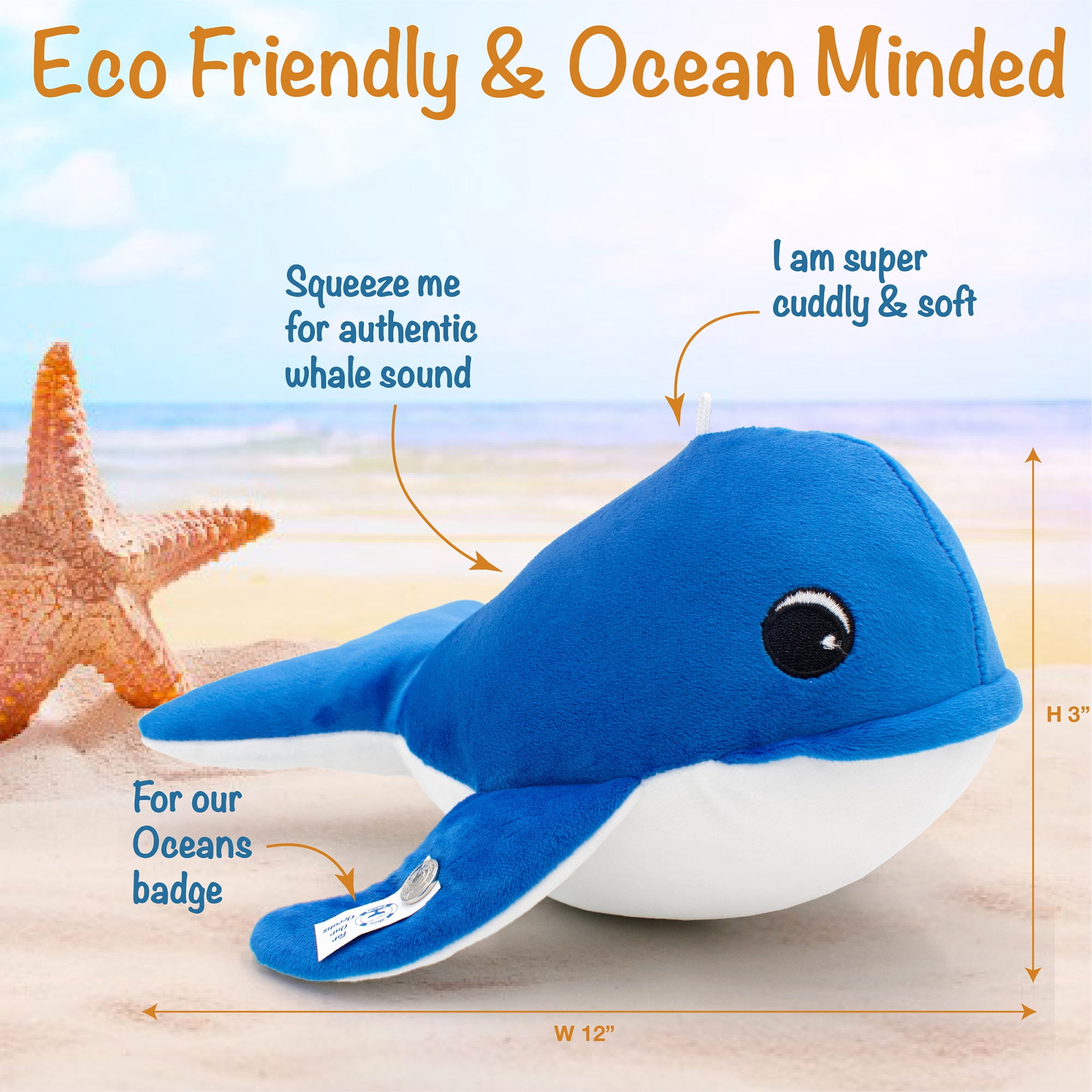 Emma The Whale 12" Stuffed Plush Toy w/ Authentic Animal Sounds, for Kids Babies & Toddlers