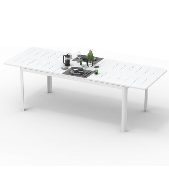 Expandable Patio Dining Table: Modern Aluminum Outdoor & Indoor Table - Extends from 64.96" to 94.49" for 4-8 People - Easy Assembly for Porch Lawn & Garden