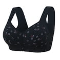thumbnail image 2 of Gymayou Women Plus Size Front Snap Wireless Bra Floral Print Vest Style Bralette Gentle Gathering Support Front Closure Bras Black 56, 2 of 8