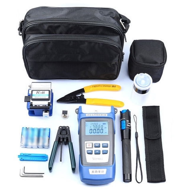Kit de herramientas de fibra óptica Dinheiro, medidor de potencia óptica, cortador de fibra, pelacables, juego de herramientas de conexión en frío de fibra óptica con bolsa de almacenamiento