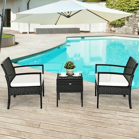 Gymax 3PCS Outdoor Patio Rattan Bistro Furniture Set W ...