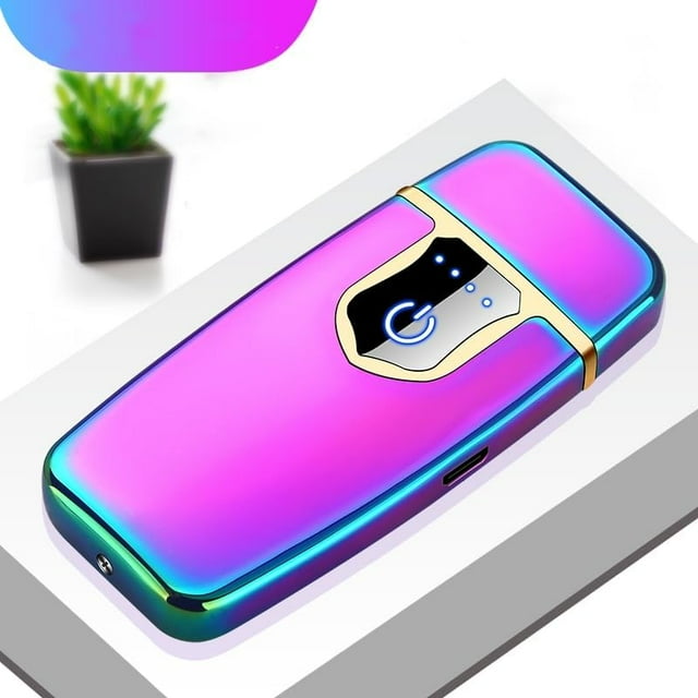 Plasma Dual Arc Lighter, USB Rechargeable Lighter, Electric Lighter, Windproof Flameless Lighter, Pocket Metal Lighter, Incense, Camping (Bright Purple)