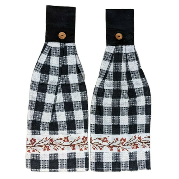 BERRY VINE Black Check Kitchen Towels, Set of 2, The Country House