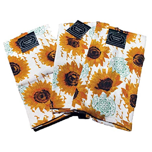 3 pc Sunflower Kitchen Towel Set 100 Cotton, Perfect Sunflower