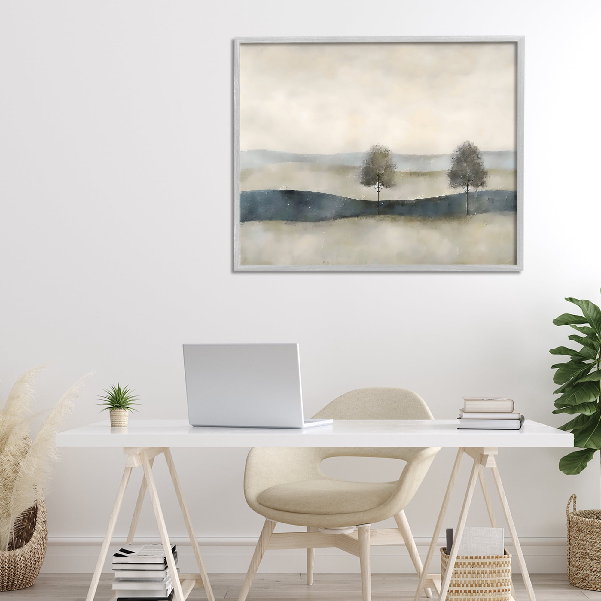 Stupell Industries Muted Horizon with Trees Gray Framed Giclee Art, design by Riley B