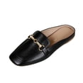 thumbnail image 2 of CHWshoes Design Mules for Women, Almond Toe Slip-On Flats, Backless Loafers with Matal Buckle, Comfort Casual & Dressy Shoes Black Size 38, 2 of 5
