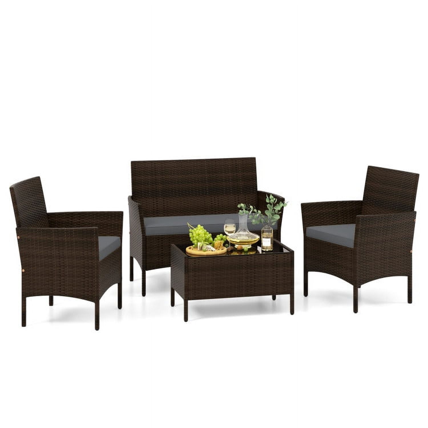 Aimee Lii 4 Piece Patio Rattan Conversation Set with Cushions, Outdoor Patio Furniture Sets, Gray Aimee Lii 4 Piece Patio Rattan Conversation Set with Cushions, Outdoor Patio Furniture Sets, Gray