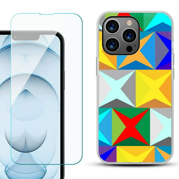 Slim-Fit Gel TPU Phone Case for iPhone 13 Pro Max, with Tempered Glass Screen Protector, by OneToughShield ® - Abstract Color