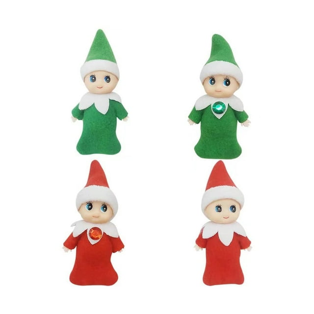 Juego de 4 muñecos elfos navideños, pequeños muñecos elfos en miniatura, juguetes novedosos, 2 colores para decoración navideña oso de fresa Electrónica