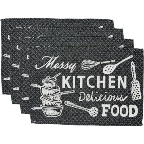 Set of 4, Messy Kitchen Delicious Food Kitchen Tapestry placemats for Kitchen Dining Table Mats, Easy to Clean, Machine Washable. Size: 13" x 19".