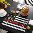 thumbnail image 3 of Red American Flag Placemats Set of 4, Black White Striped US Flag Stars Placemats for Dining Table, Place Mats for Kitchen Tabletop, Waterproof Wipeable Dining Table Mats Set, 3 of 9