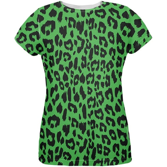 Green Cheetah Print All Over Womens T-Shirt - X-Large