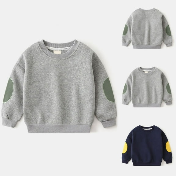 Ulanda Toddler Baby Boy Girl Fleece Pullover Sweatshirt Solid Color Crewneck Blouse Shirt Tops Warm Fall Winter Clothes (Navy, 6-7 Years)