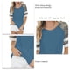 thumbnail image 4 of Top de mujer con cuello redondo, camiseta con bloques de color de camuflaje, túnica informal, cuello redondo, blusa de algodón de manga corta a rayas, Top azul XXL, 4 of 5