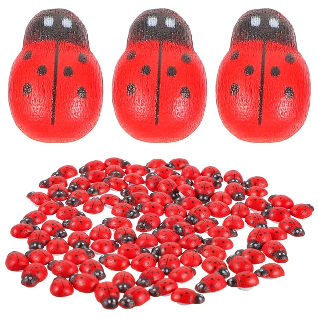 SHISUYAN 100PCS Mini Ladybugs Miniature for Fairy Garden Mini Adornment Micro Landscape Plant Decoration Plastic Simulation Seven-star Small Ladybug (Red)