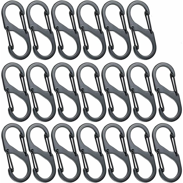 20 Pièces Mini S Forme Mousquetons en Alliage d'Aluminium Mousquetons 8 Formes Durables Léger Imperméable à Double Boucle, pour la Maison, Randonnée en Plein Air, Pêche, Camping, Voyage, Etc