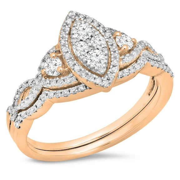 0.55 Carat (ctw) 18K Rose Gold Round Diamond Ladies Bridal Split Shank Marquise Shaped Engagement Ring Matching Band Wed