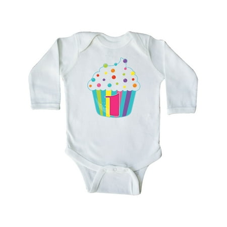 

Inktastic 1st Birthday cupcake Gift Baby Boy or Baby Girl Long Sleeve Bodysuit