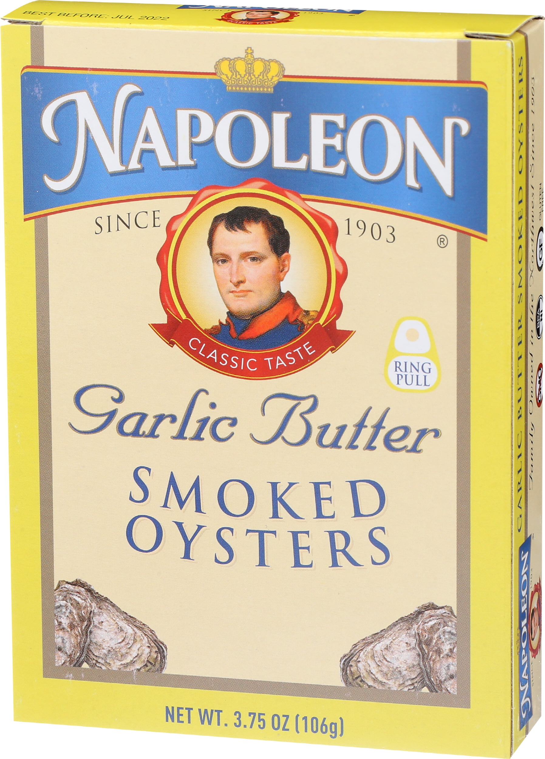 Pack of 25, Napoleon Garlic Butter Smoked Oysters, 3.75 oz