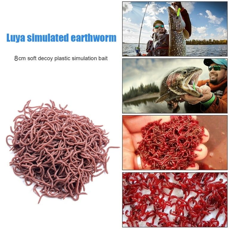 50pcs Red Worm Soft Lure Earthworm Shrimp Bass Fishing Bait, Size: #155658cm Red Brown