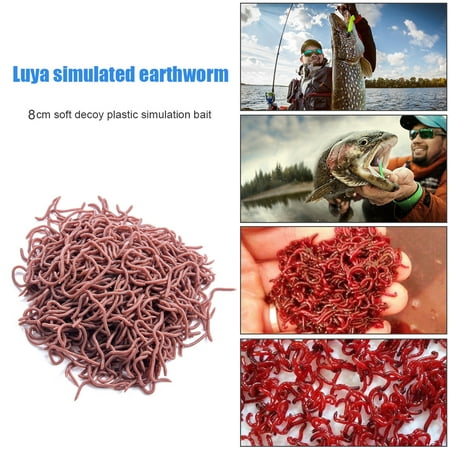50pcs Red Worm Soft Lure Earthworm Shrimp Bass Artificial Rubber Fishing Bait Shrimp Tackle (8cm Red Brown)