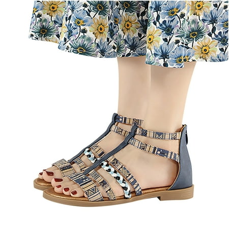

CHGBMOK Summer Sandals for Women Flat Slip On Sandals Roman Shoes Open Toe Casual Sandals
