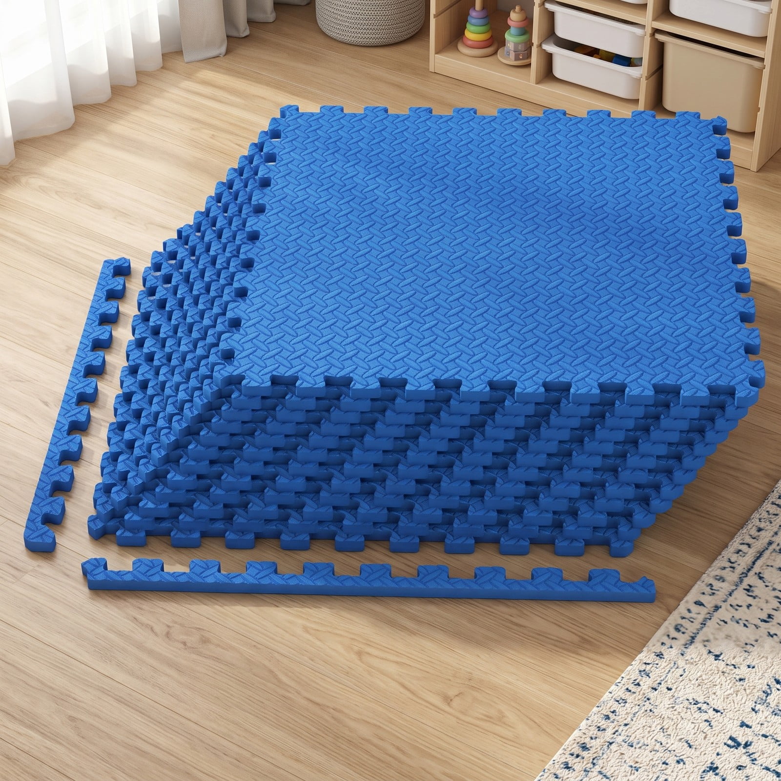 Airfind 12 Tiles Puzzle Exercise Floor Mat with Interlocking EVA Foam and Non-Slip Texture for Home Gym Equipment Protection, Blue