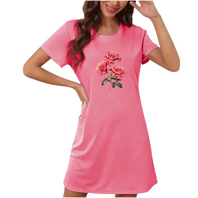 Camisón corto de talla grande para mujer, camisón de manga corta con estampado de pecho a la moda, camisón para mujer