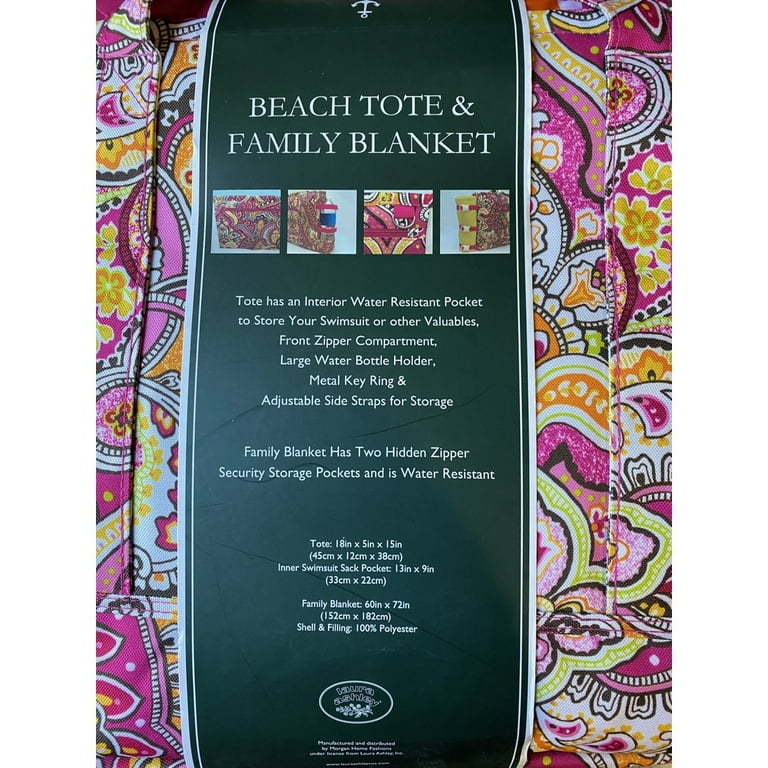 Laura Ashley Seaside Beach Tote & Family Blanket with Wet / Dry