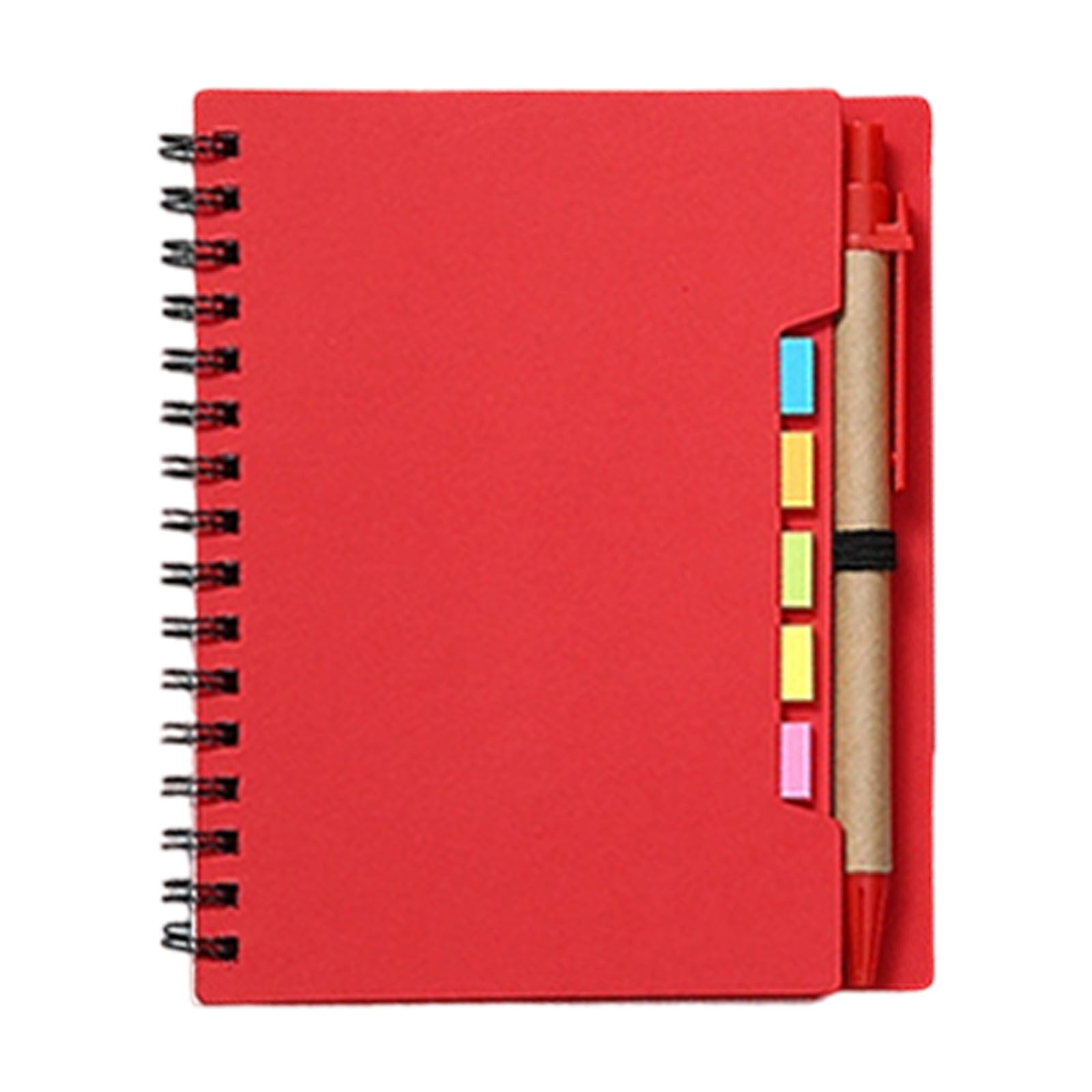 4 Pcs Lined Spiral Notebooks with Sticky Notes and Pens Kraft Notebook with Pen Bulk Sticky Coil Notepad Monthly Planner Notepad for Smooth Writing Meeting Notes Reminders, 5.7"x4.56", Multicolor