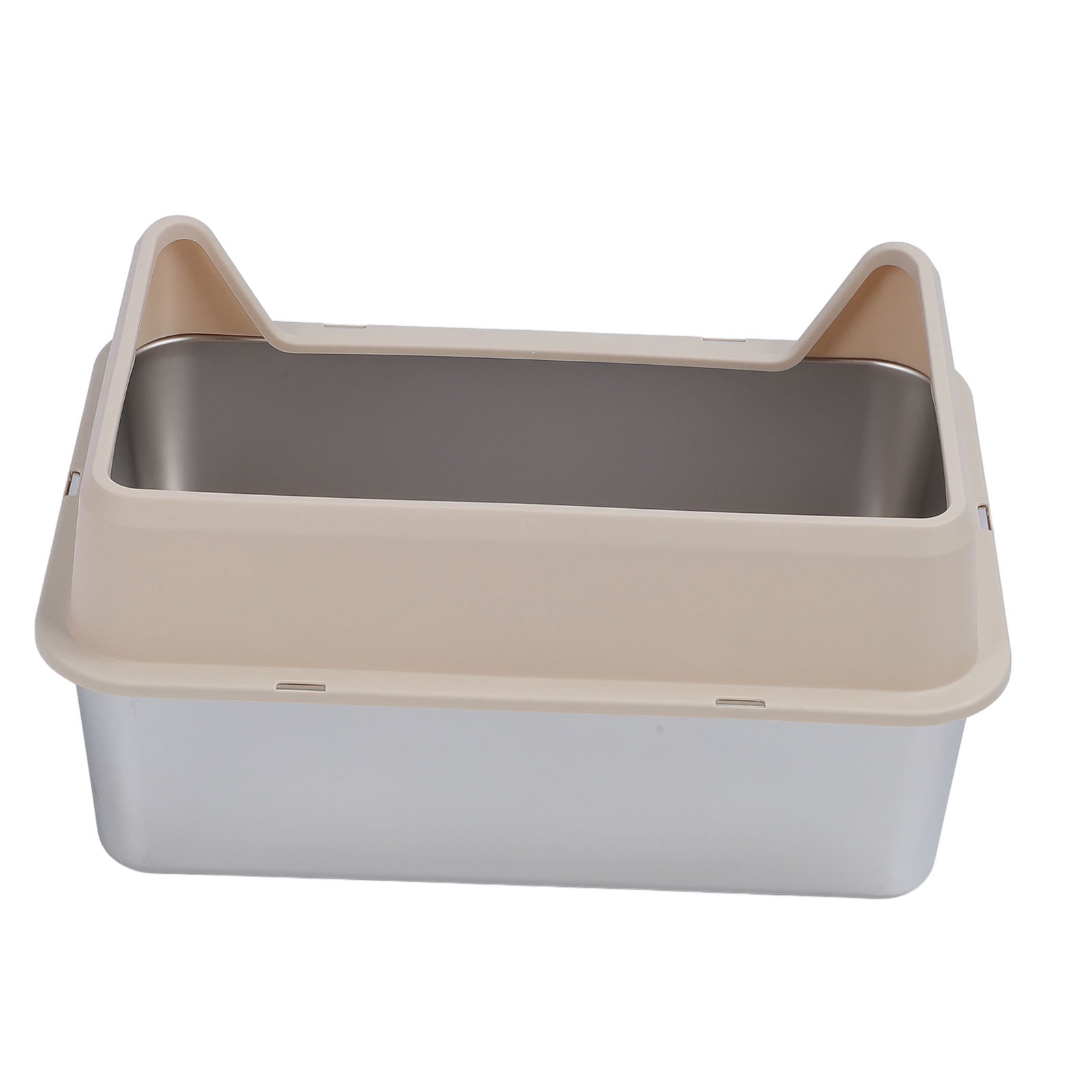 YAHHU Stainless Steel Cat Litter Box Anti Splashing Top Entry Large Kitty Pan with Scoop, High Sided Metal Potty Tray for Big Cats, 20.08 inches / 51 cm, Khaki