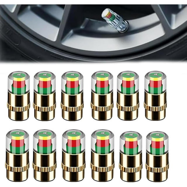 Tire Pressure Monitoring Valve, Car Tire Pressure Monitor Valve Stem Caps, Easy to Read 3 Color Alert, Fit for Most Cars (12pcs-A)