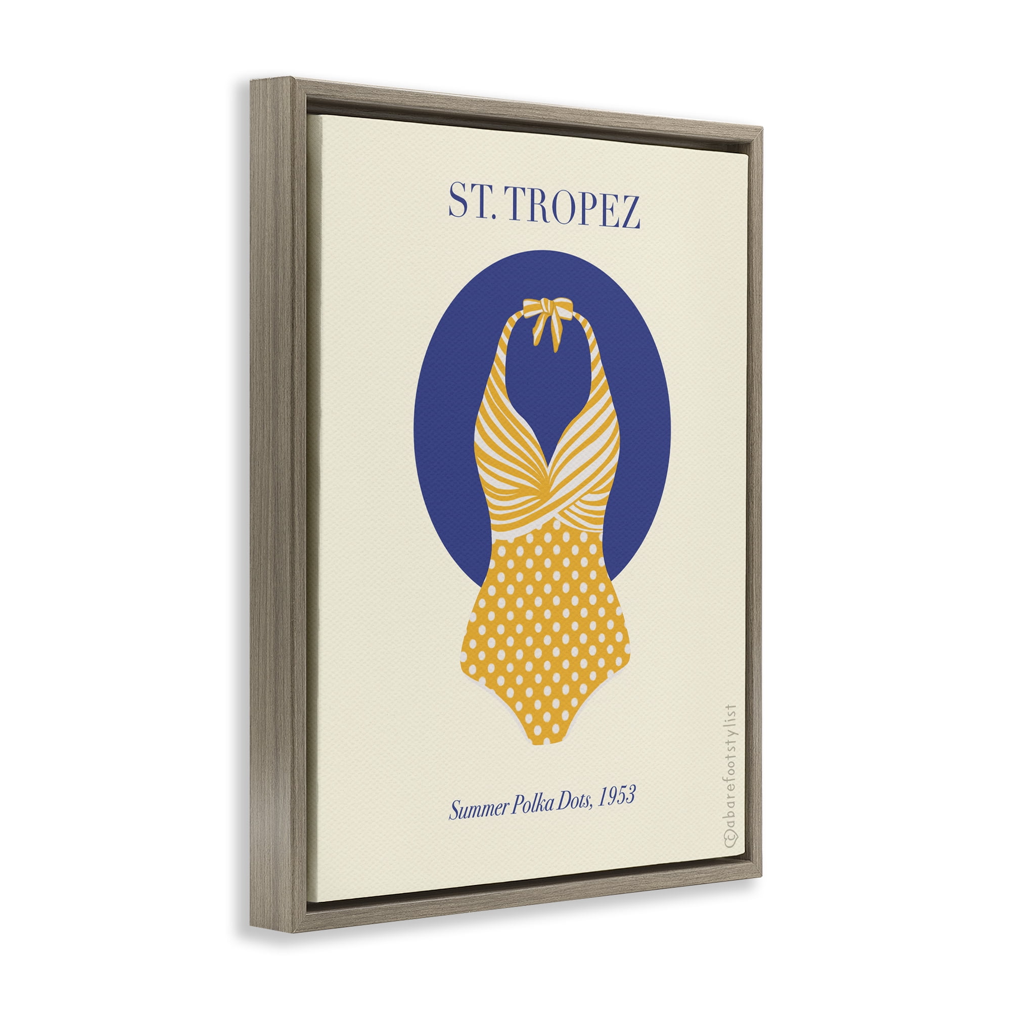 Stupell Industries St. Tropez Dotted Swimsuit Brown Framed Floater Canvas Wall Art, design by A Barefoot Stylist
