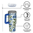 thumbnail image 4 of OBREWU Blue Pioneer Flower Tumbler with Handle and Lid,Blue Pioneer Flower 40oz Double Wall Vacuum Insulated Tumbler,Cups Gift for Women and Men, 4 of 7