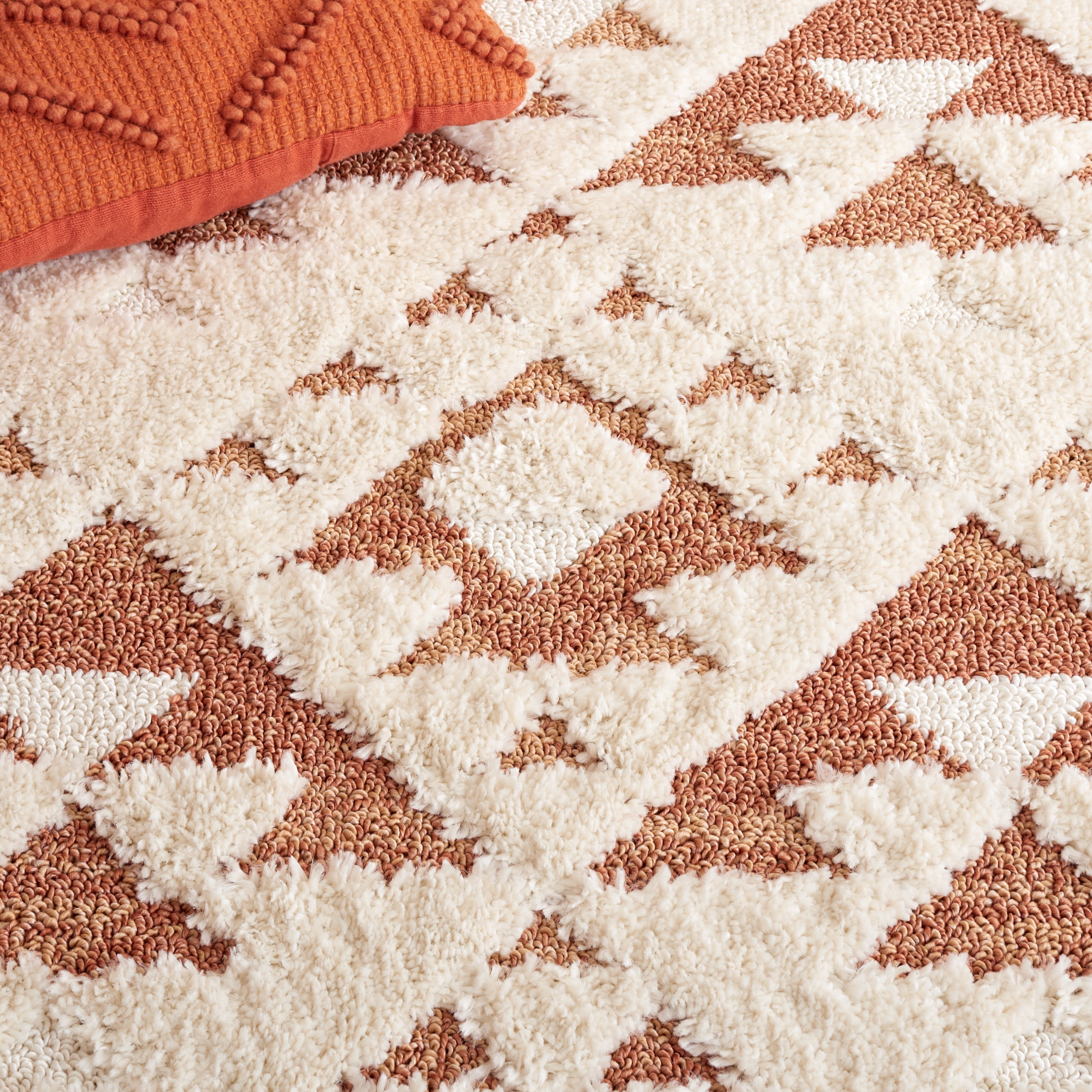 Safavieh Moroccan Tassel Larry Geometric Shag Area Rug, Ivory/Brick Rust, 8' x 8' Round