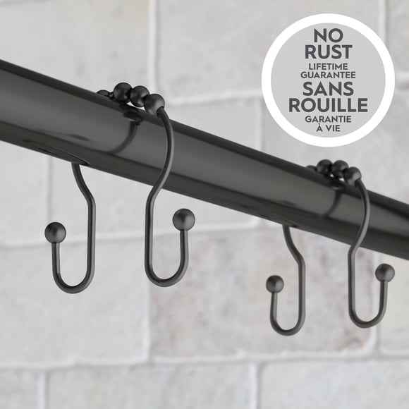 Better Homes & Gardens Rustproof Double Easy Glide Shower Hooks, Stainless Steel, Matte Black, Set of 12
