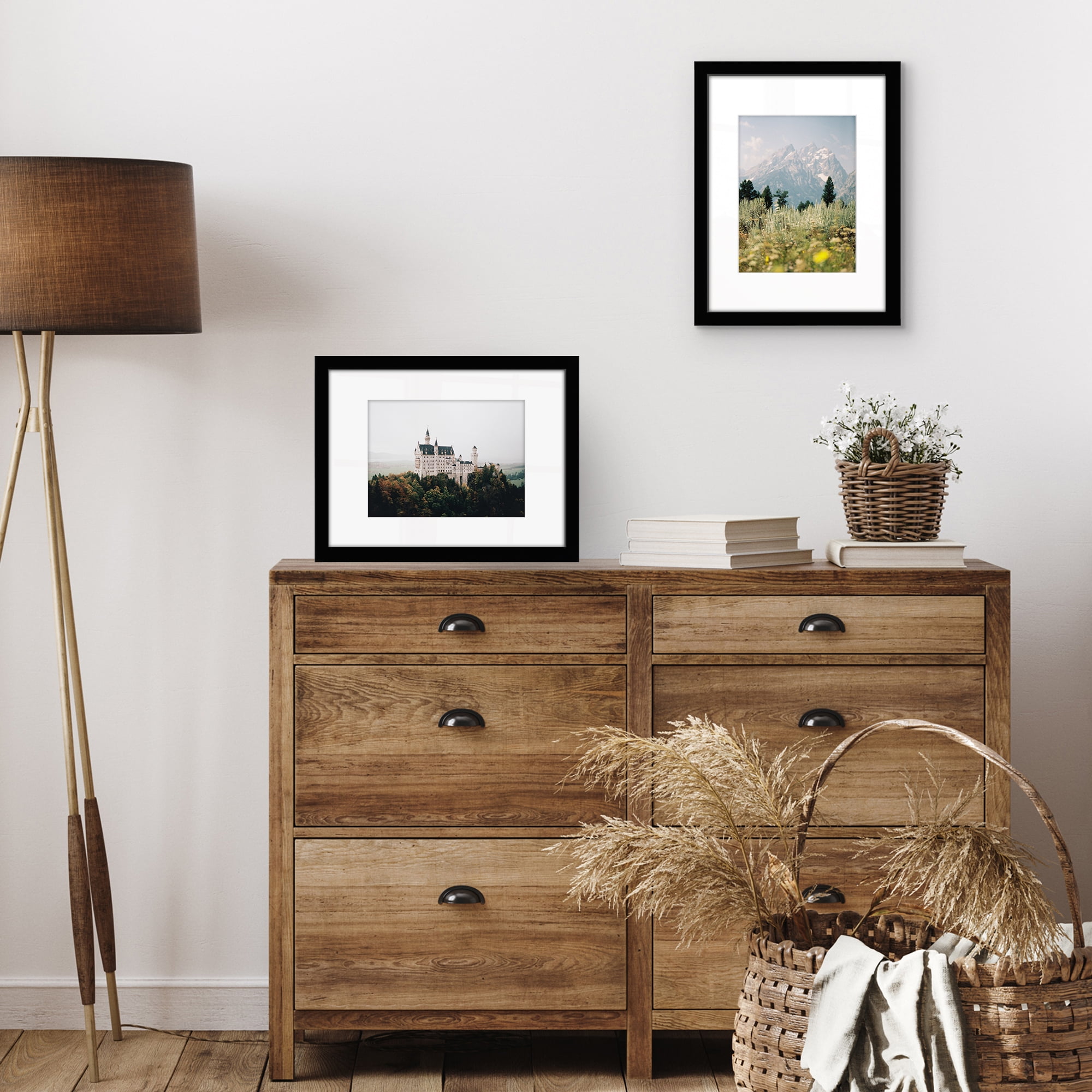Americanflat 9x12 Picture Frame with Shatter-Resistant Glass with 6x8 Mat 2 Pack Display Photo Frames - Black