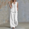 thumbnail image 6 of Busydd Womens Two Piece Sets Sleeveless V Neck Button Tanks and Loose Wide Leg Pants Solid Color Womens Lounge Set XL, 6 of 9