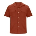 thumbnail image 3 of Iugvhana Mens Shirts Casual Solid Color Regular Fit T-Shirts Button Down Short Sleeve Shirt with Front Double Pocket Brown XXXL, 3 of 5