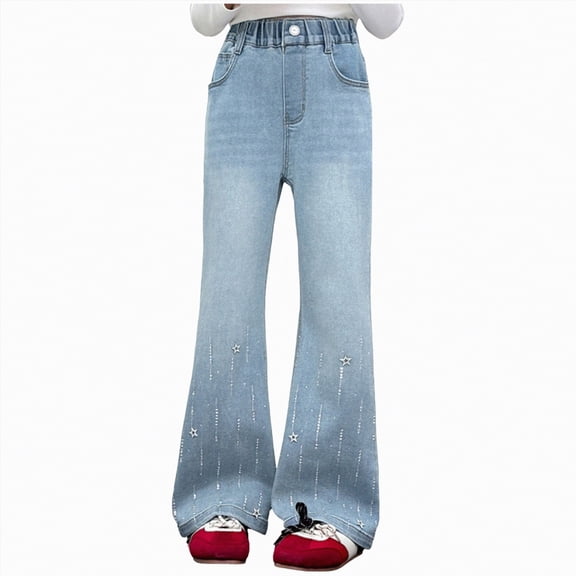 JUMEYU Jeans for Teens High Waist Girls Flared Jeans Fit Bell Bottoms Casual Elastic Waist Denim Pants Size 12-13 (Light Blue,12-13 Years)